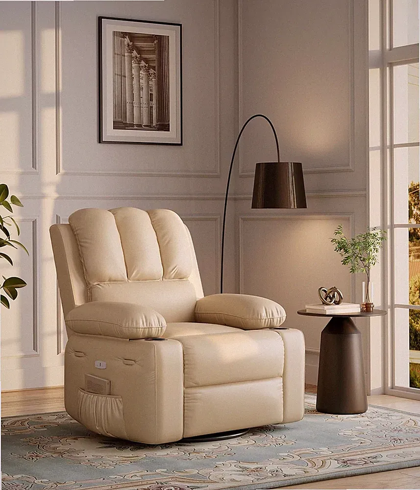 27" Power Recliner Chair with Massage, Heat, USB & Side Pockets, Beige