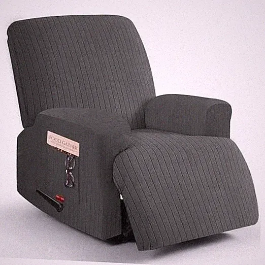 3 Pieces Stretch Recliner Chair Covers - Striped Pattern 1 Seater Dark Gray