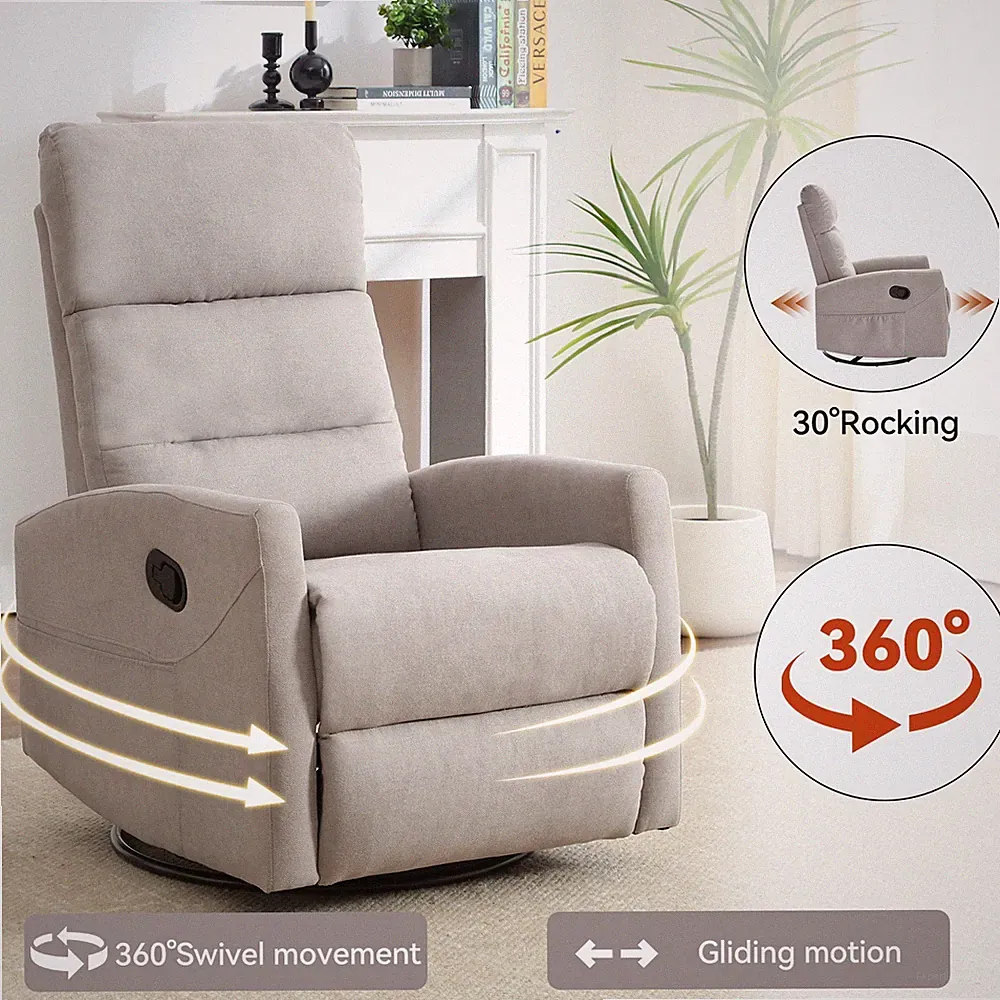 Manual Swivel Rocking Glider Nursery Rocker Recliner Chair Sofa Small Spaces