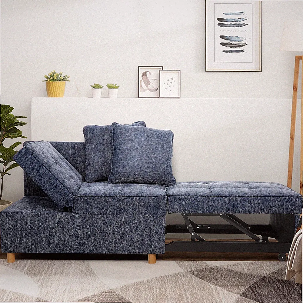 4-in-1 Convertible Sofa Bed Linen Sleeper Chair for Small Space w/2 Throw Pillow