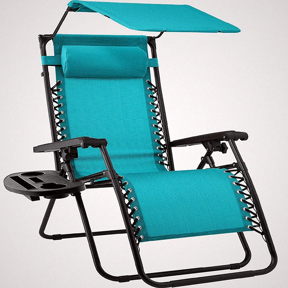 BCP Folding Zero Gravity Recliner Patio Lounge Chair w/ Canopy, Side Tray