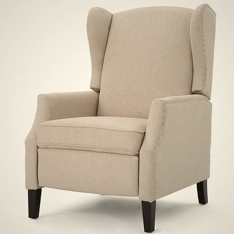Beige Cream Wingback Accent Club Recliner Chairs Armchair Recliners Chair Wheat
