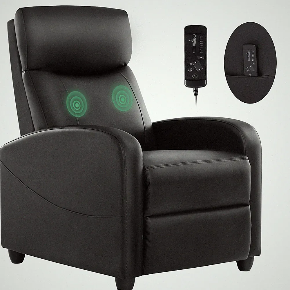 Black Adjustable Lumbar Support Massage Recliner Chair for Home Theater Seating
