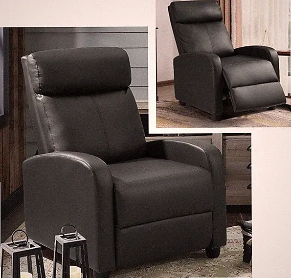 Black Faux Leather Pushback Theater Style Recliner Armchair Chair Recliner New