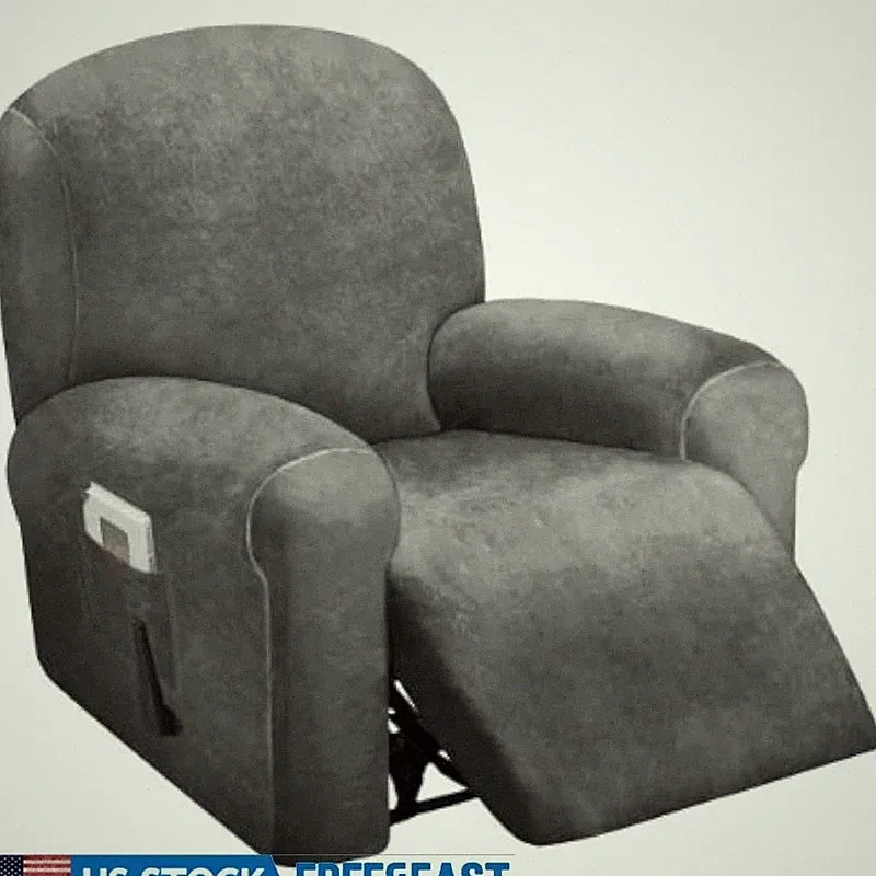 Luxury Velvet 4 Piece Recliner Cover Non Slip Protector Easy Install Durable New