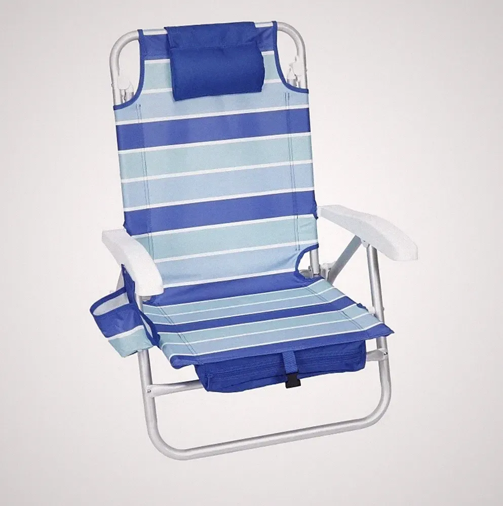 Mainstays Reclining and Lay Flat Beach Chair with Backpack Straps