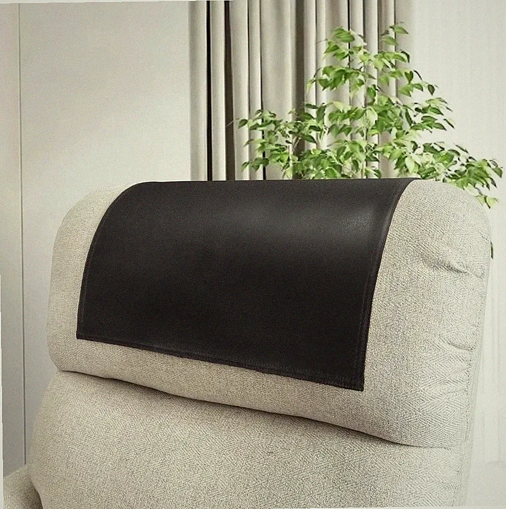 MOLASOFA Faux Leather Headrest Protector for Recliner Chair (17"X27" Thin Black)