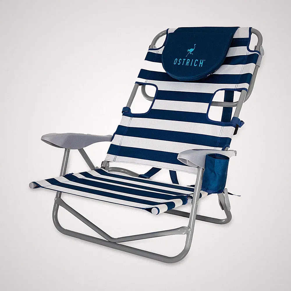 Ostrich On-Your-Back Outdoor Reclining Beach Pool Camp Chair, Stripe(Open Box)