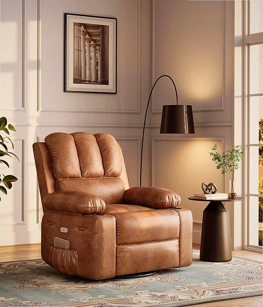 Oversized 27" Electric Recliner Chair with Massage, Heat & Cup Holders - Brown