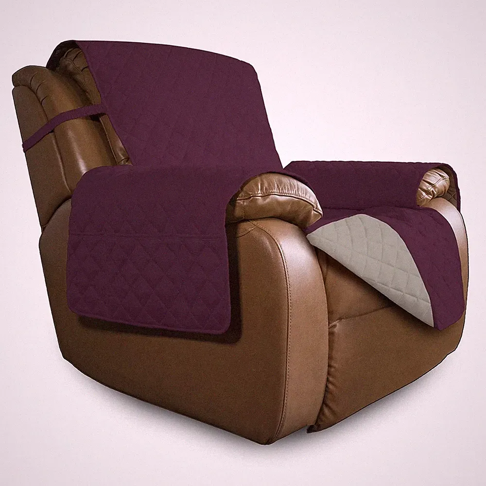 Oversized Recliner Cover Water Resistant Quilted Microfiber Beige 27-29 Inch