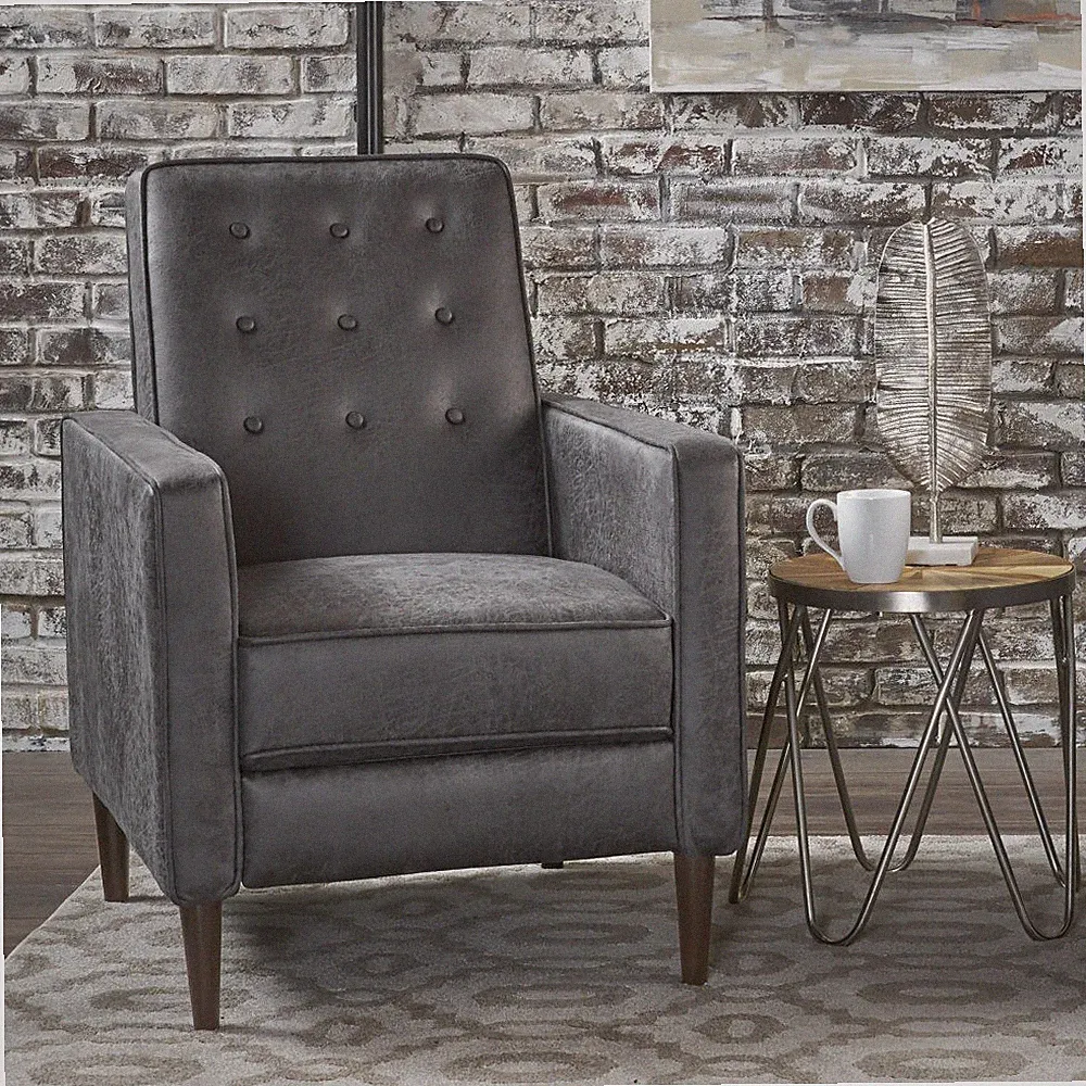Recliner Chair Pushback Design | Mid-Century Modern Style W/Wooden Legs Slate