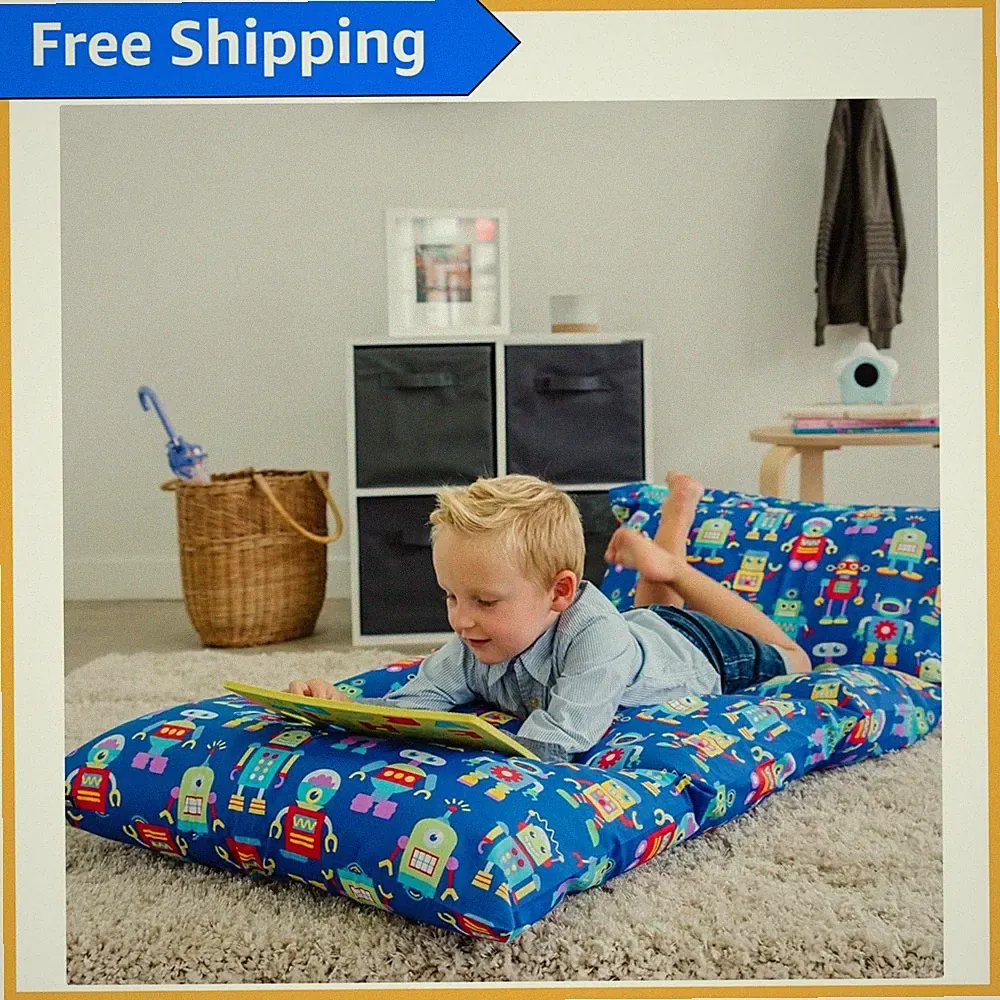 Spacious and Soft Kids Pillow Lounger – Breathable Pillow Bed with Robots