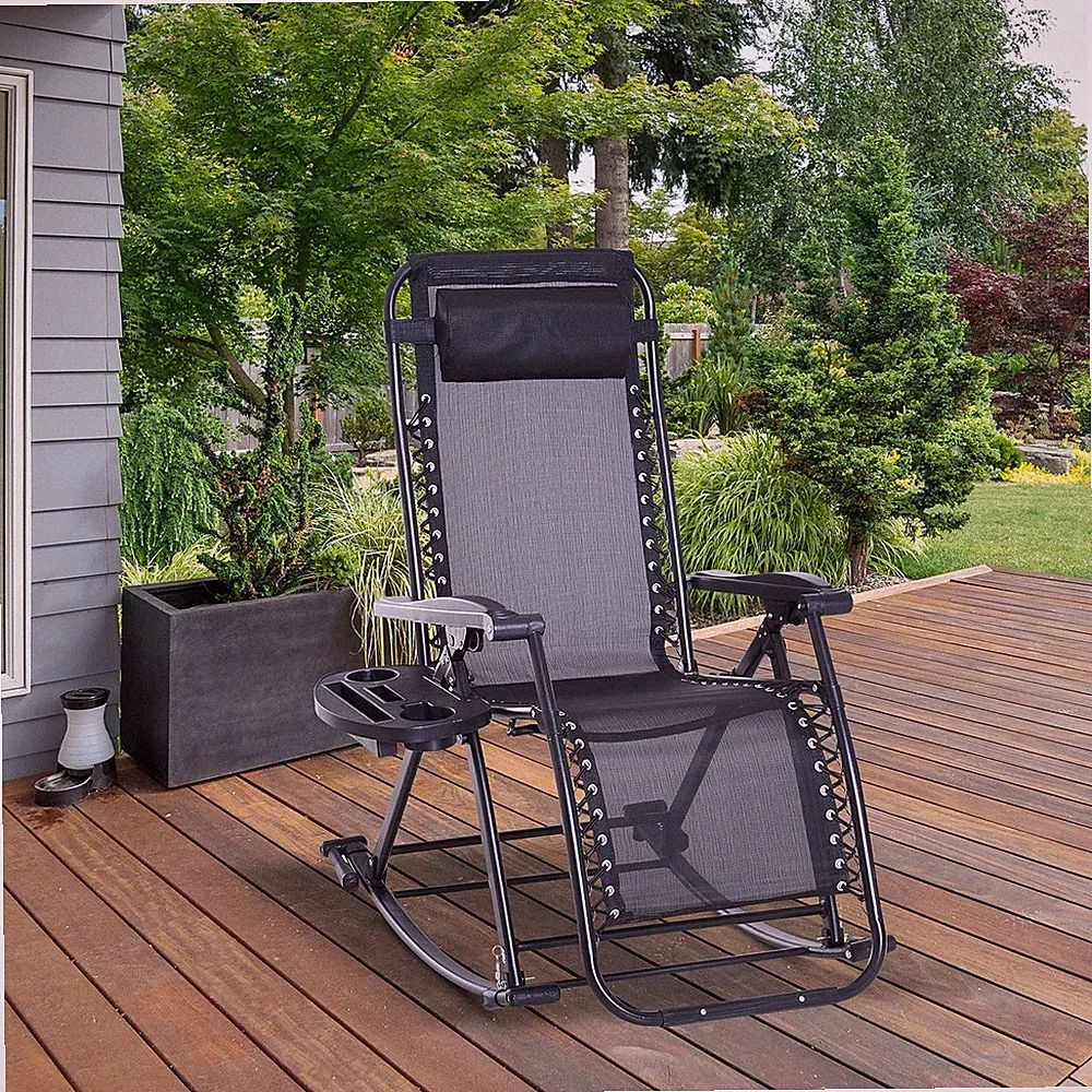 Zero Gravity Folding Recliner Chair with Cup Holder Headrest Outdoor Patio